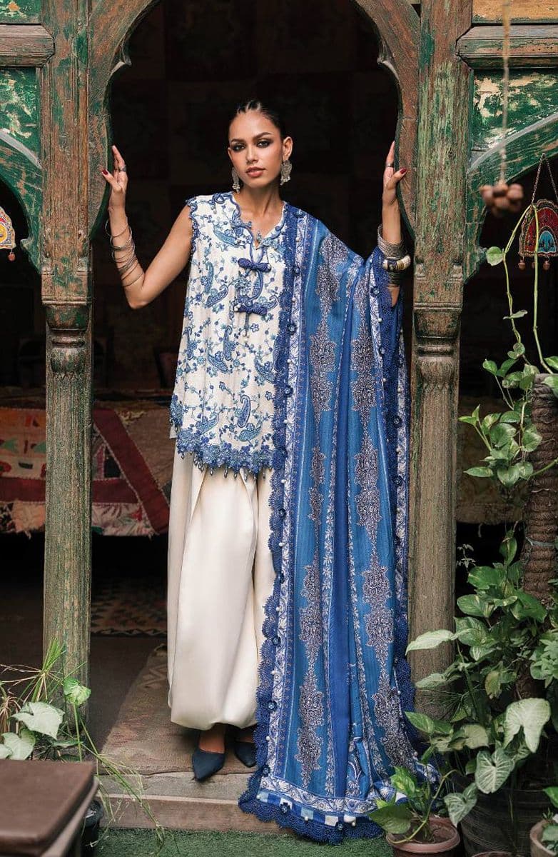 M-PRINTS  - Luxury Printed Lenin Suit With Printed Silk Dupata-8A