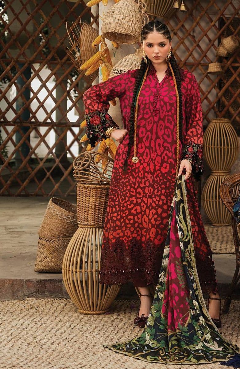 M-PRINTS  - Luxury Printed Lenin Suit With Printed Silk Dupata-1A