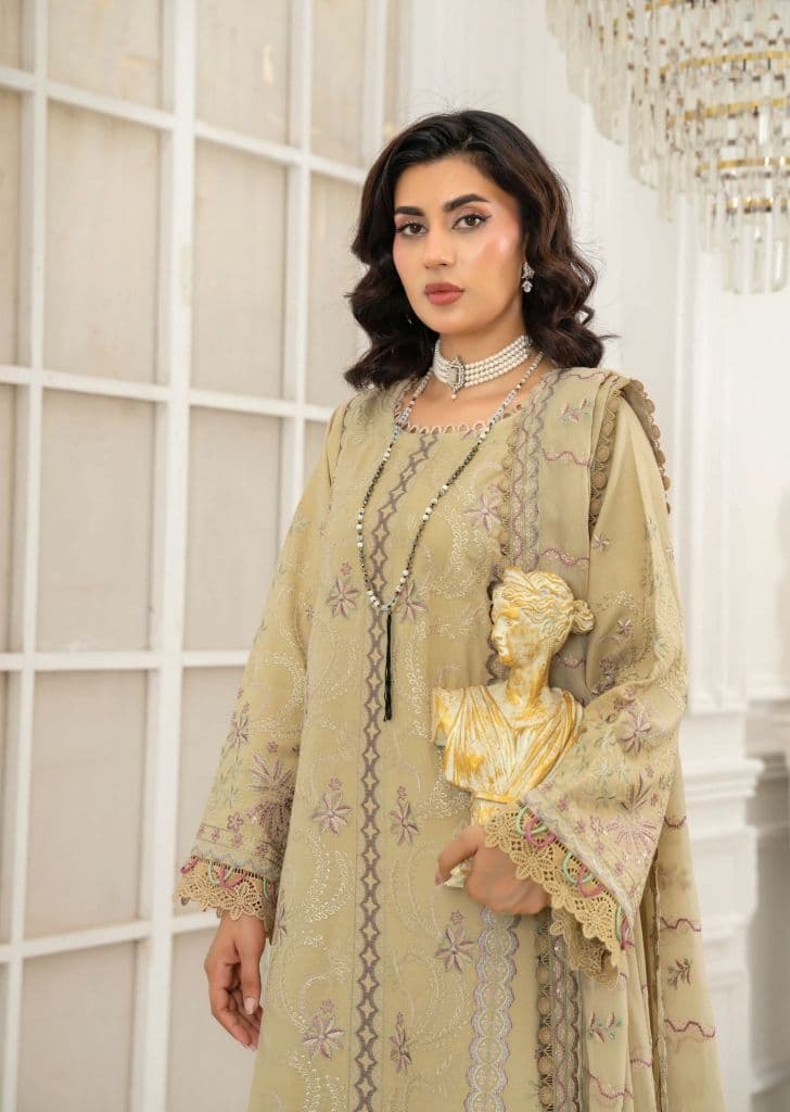 JORAH - Johra Narmeen - Embroidered Resham karandi with Embroidered Bamber Chiffon Duppata JW-088 alternate angle