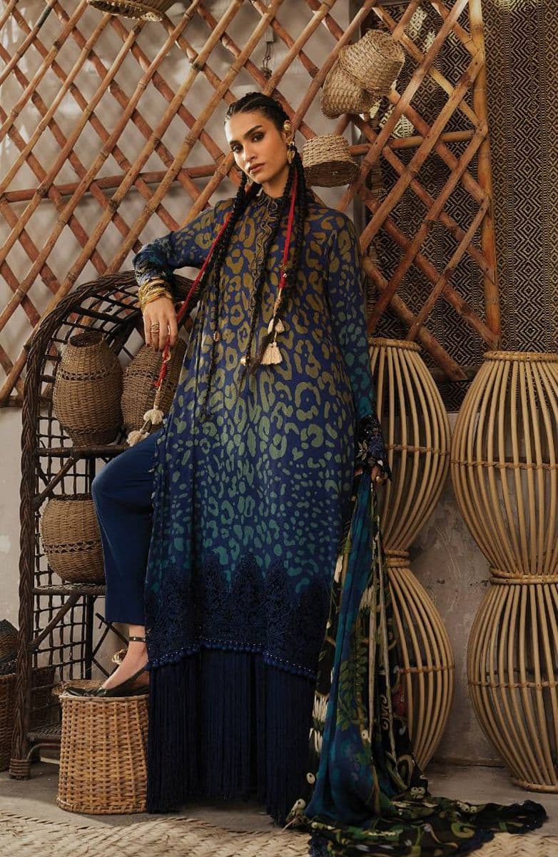 M-PRINTS  - Luxury Printed Lenin Suit With Printed Silk Dupata-1B