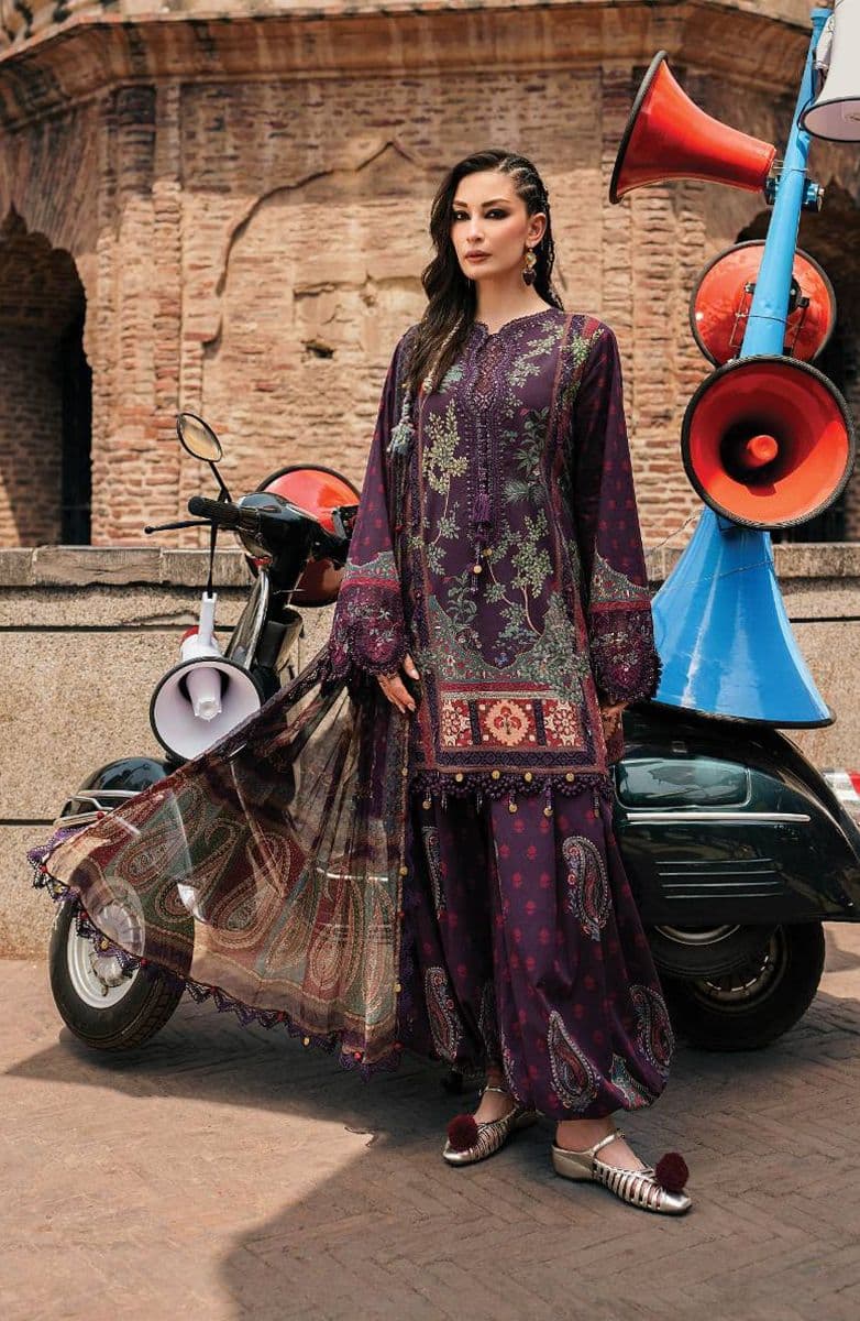 M-PRINTS  - Luxury Printed Lenin Suit With Printed Silk Dupata-2B alternate angle