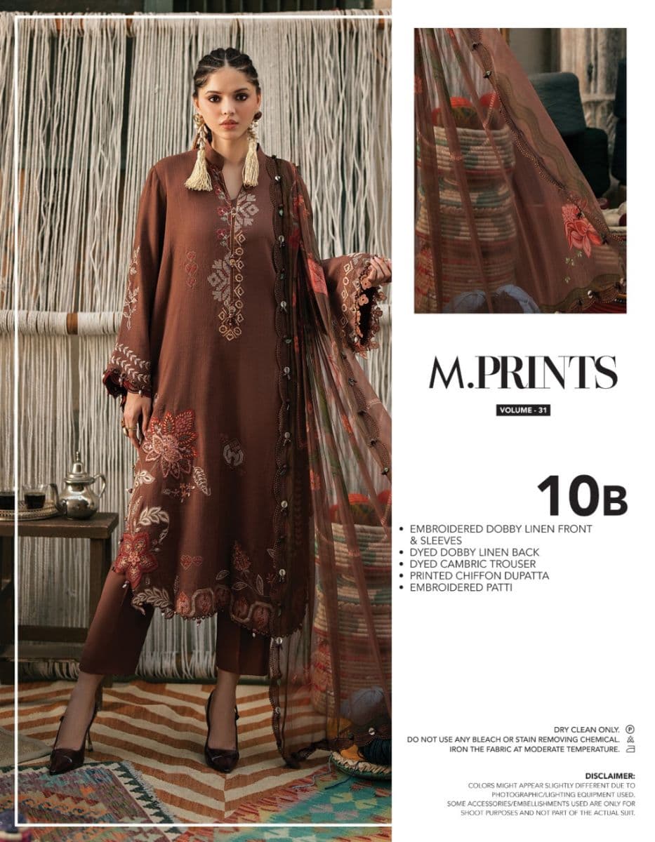 M PRINTS  - Luxury Printed Lenin Suit With Printed Silk Dupata-10B