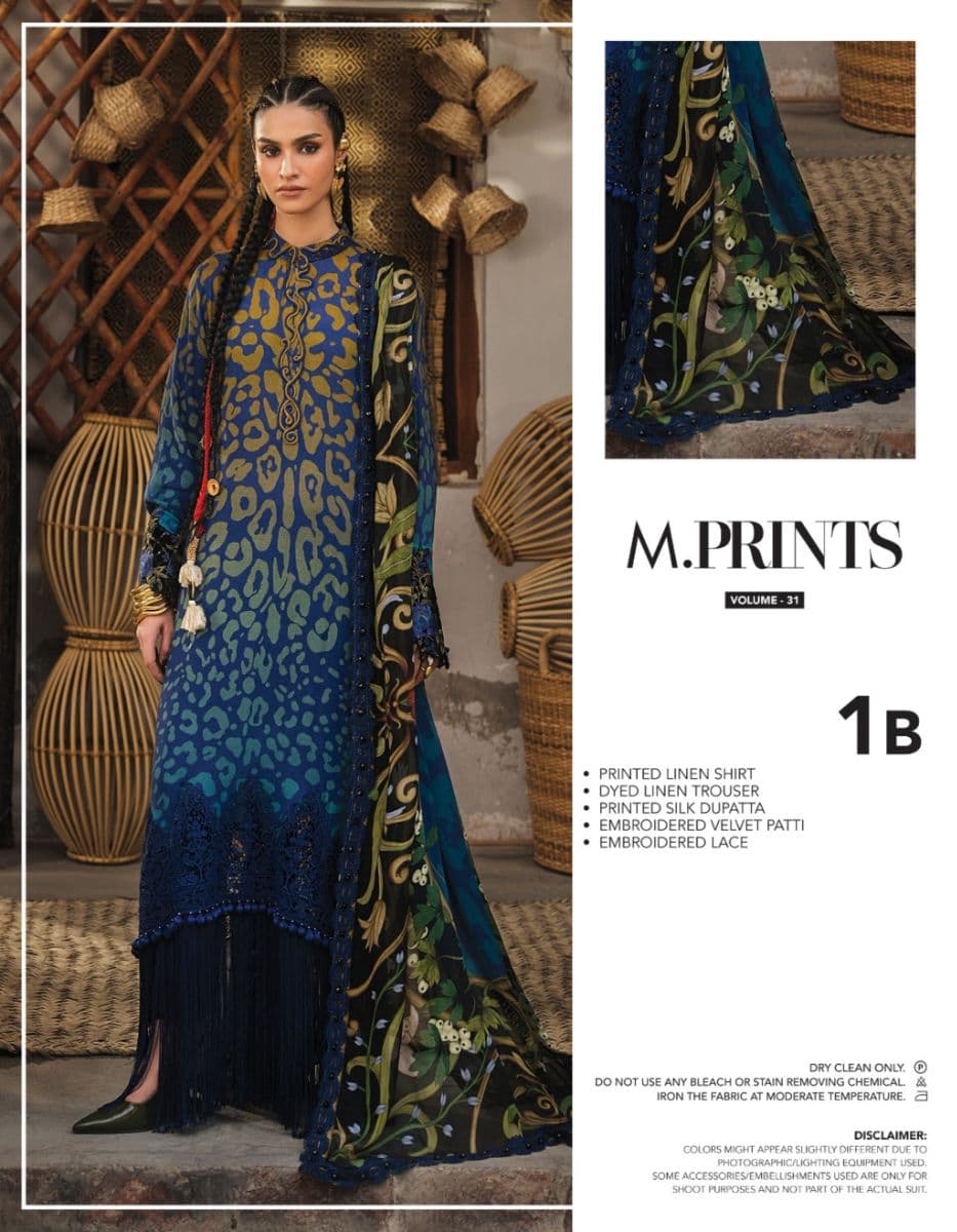 M PRINTS  - Luxury Printed Lenin Suit With Printed Silk Dupata-1B