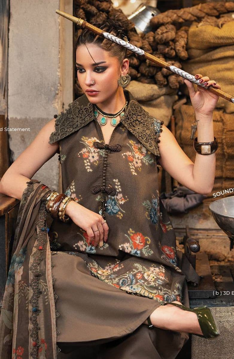 M-PRINTS  - Luxury Printed Lenin Suit With Printed Silk Dupata-3B alternate angle