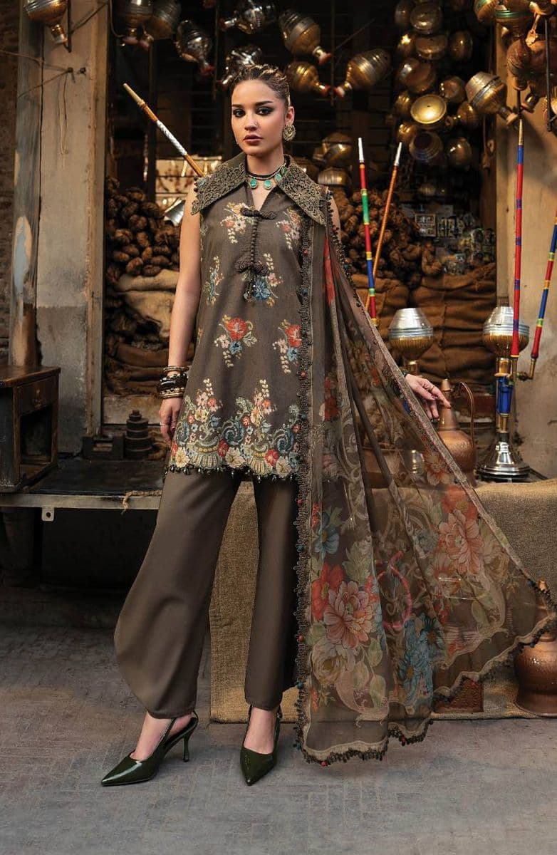 M-PRINTS  - Luxury Printed Lenin Suit With Printed Silk Dupata-3B