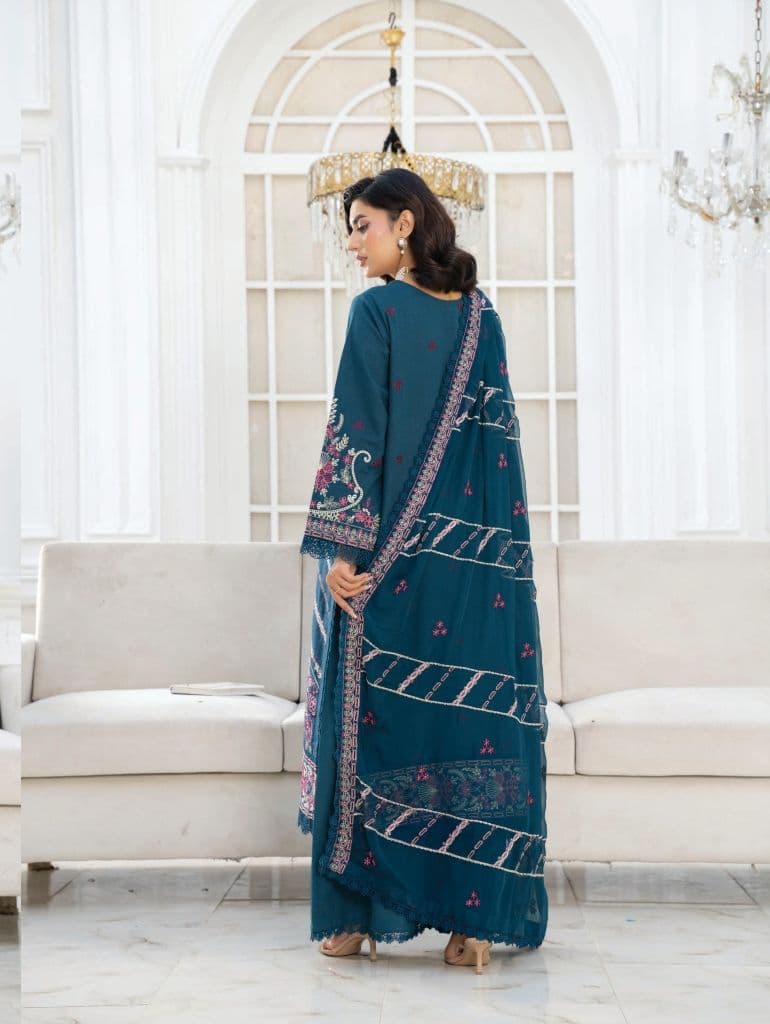 JORAH - Johra Narmeen - Embroidered Resham karandi with Embroidered Bamber Chiffon Duppata JW-086 alternate angle