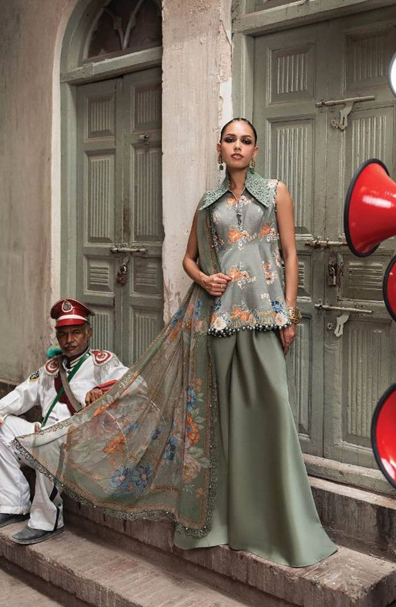 M-PRINTS  - Luxury Printed Lenin Suit With Printed Silk Dupata-3A