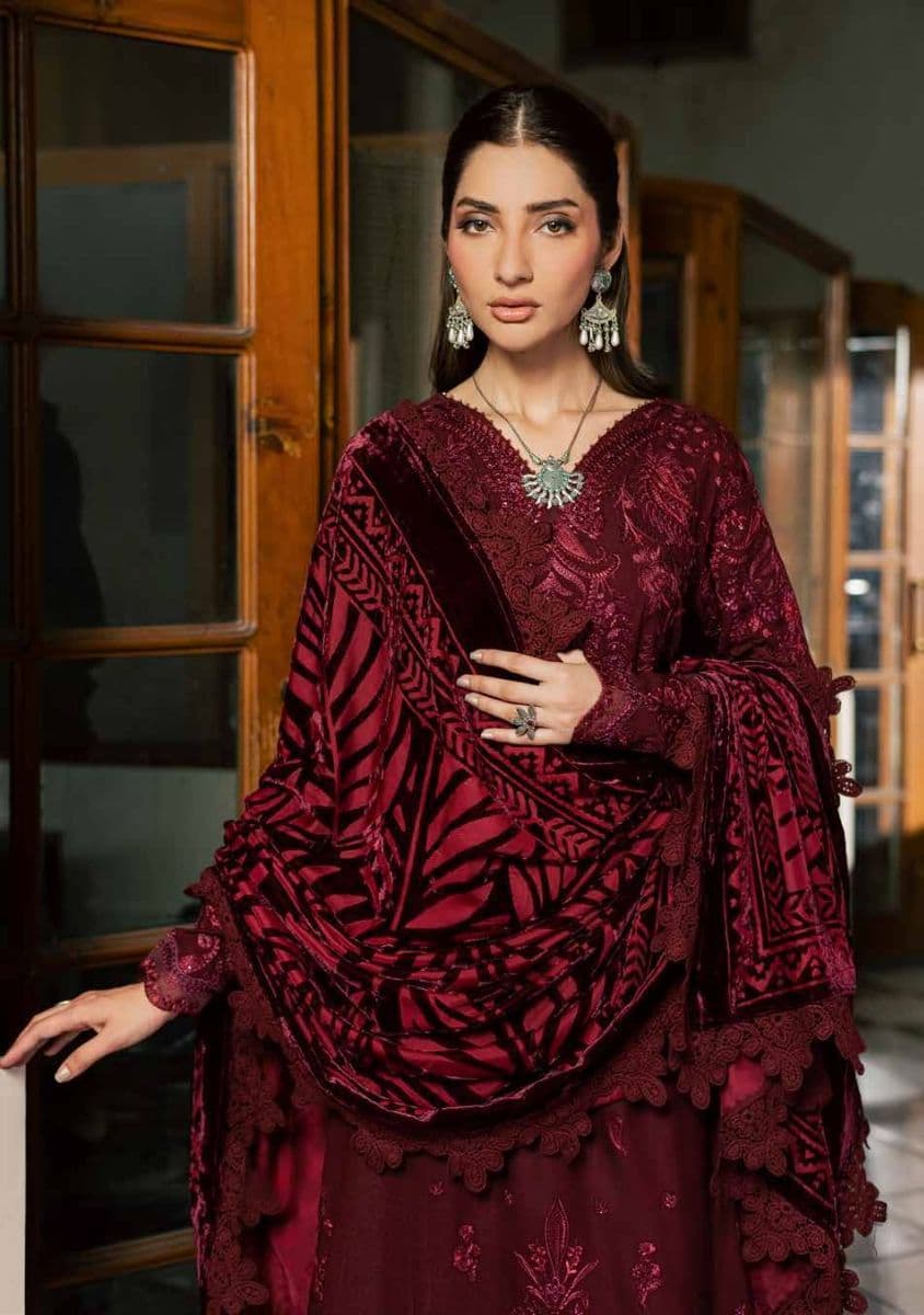 Nureh - Nureh - Exclusive Embroidered Peach Leather Collection Vol 3 - Unstitched