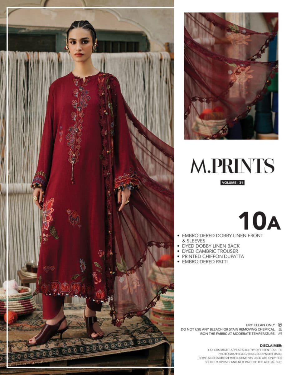 M PRINTS  - Luxury Printed Lenin Suit With Printed Silk Dupata-10A