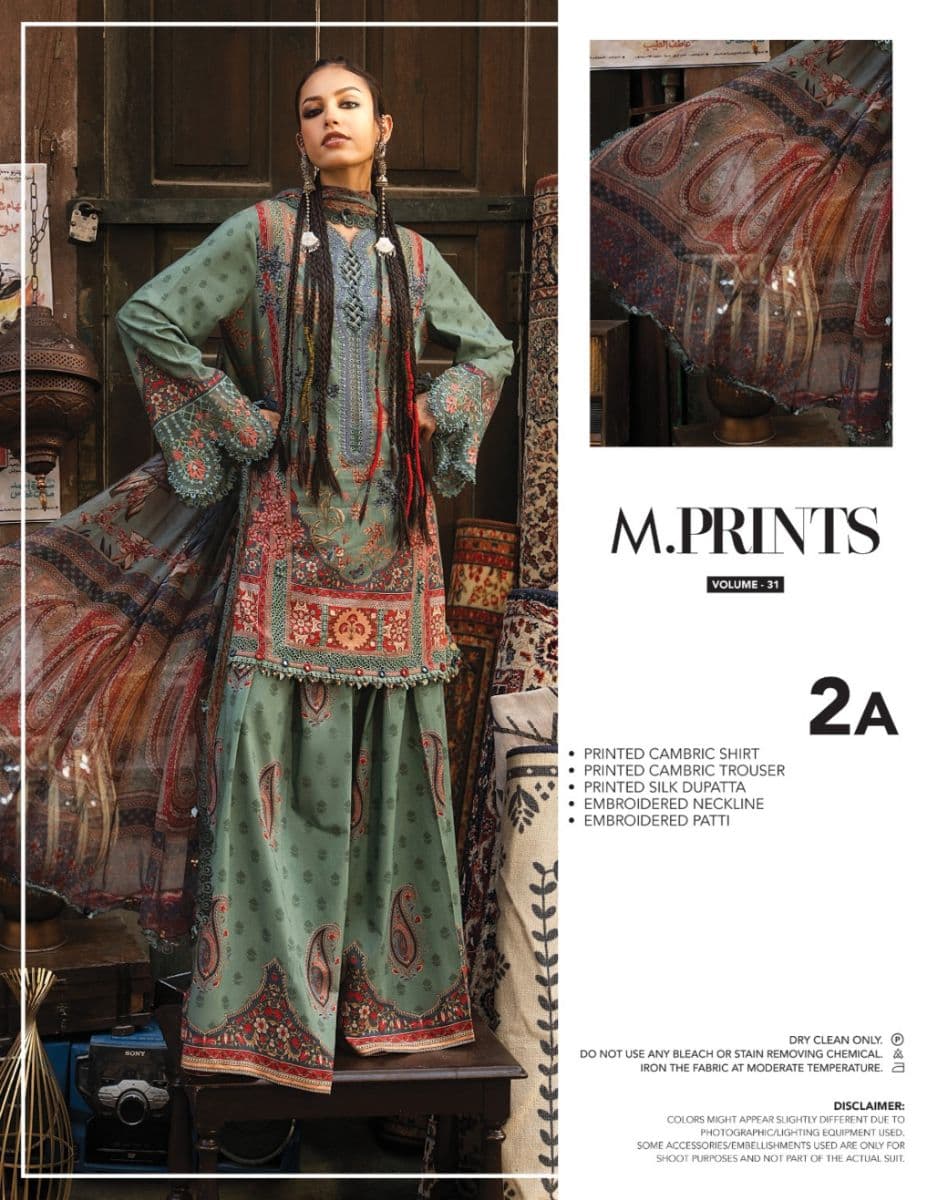 M PRINTS  - Luxury Printed Lenin Suit With Printed Silk Dupata-2A