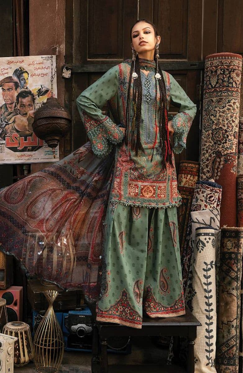M-PRINTS  - Luxury Printed Lenin Suit With Printed Silk Dupata-2A alternate angle