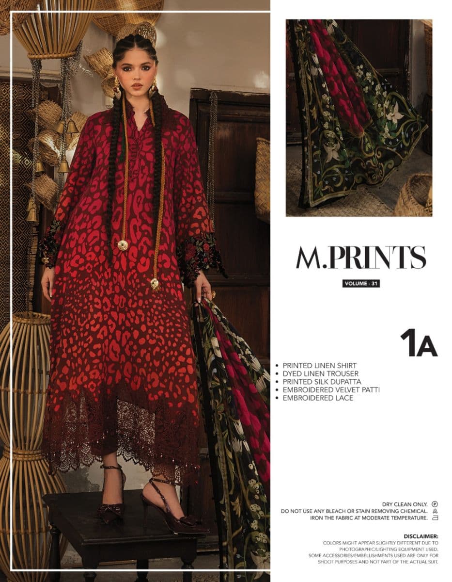 M PRINTS  - Luxury Printed Lenin Suit With Printed Silk Dupata-1A