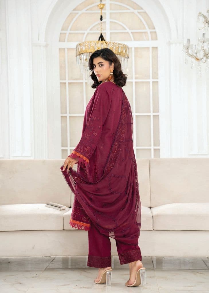 JORAH - Johra Narmeen - Embroidered Resham karandi with Embroidered Bamber Chiffon Duppata JW-088 alternate angle