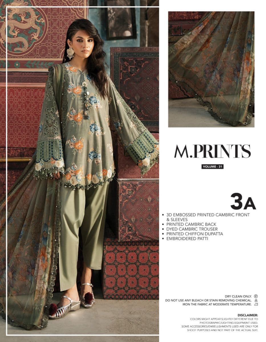 M PRINTS  - Luxury Printed Lenin Suit With Printed Silk Dupata-3A