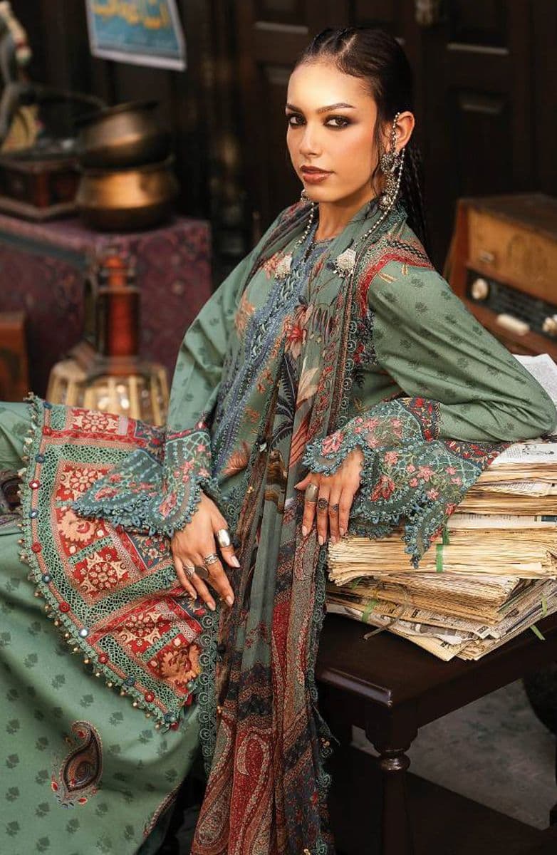 M-PRINTS  - Luxury Printed Lenin Suit With Printed Silk Dupata-2A
