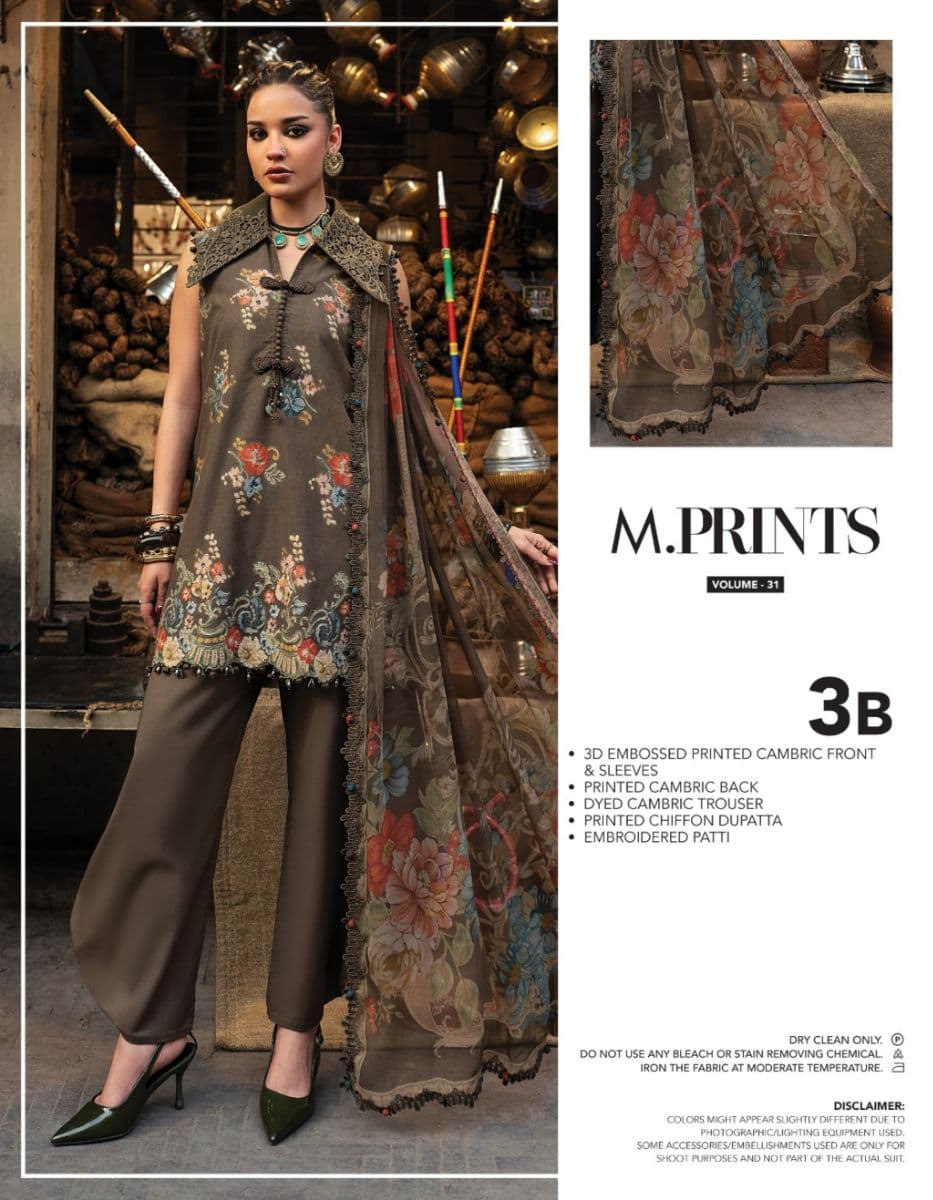 M PRINTS  - Luxury Printed Lenin Suit With Printed Silk Dupata-3B
