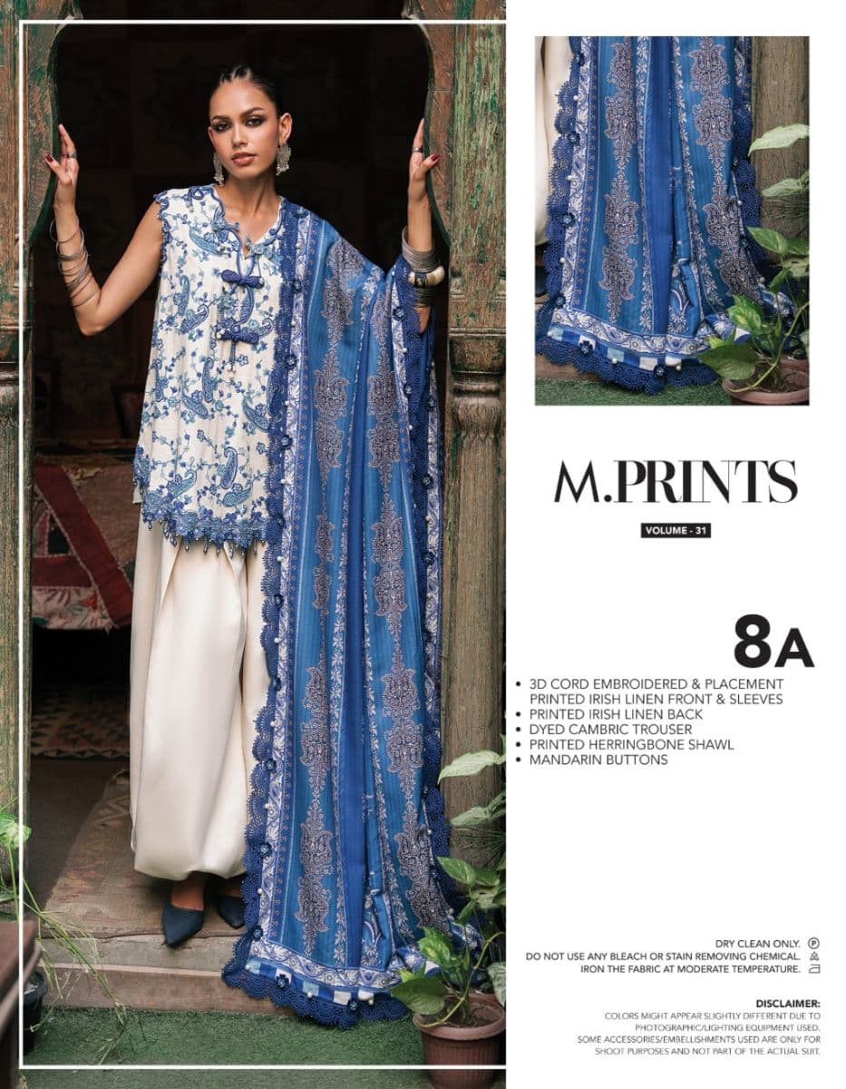 M PRINTS  - Luxury Printed Lenin Suit With Printed Silk Dupata-8A