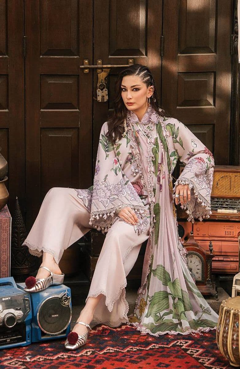 M-PRINTS  - Luxury Printed Lenin Suit With Printed Silk Dupata-9A