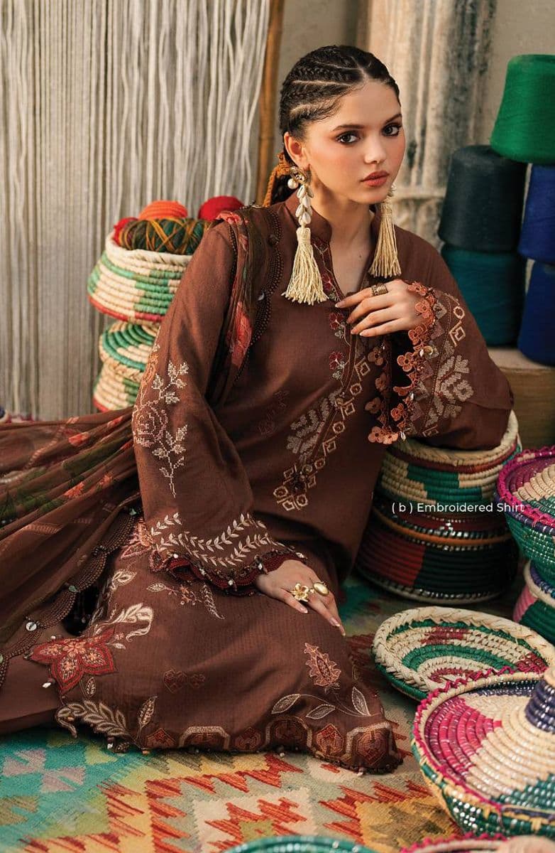 M-PRINTS  - Luxury Printed Lenin Suit With Printed Silk Dupata-10B