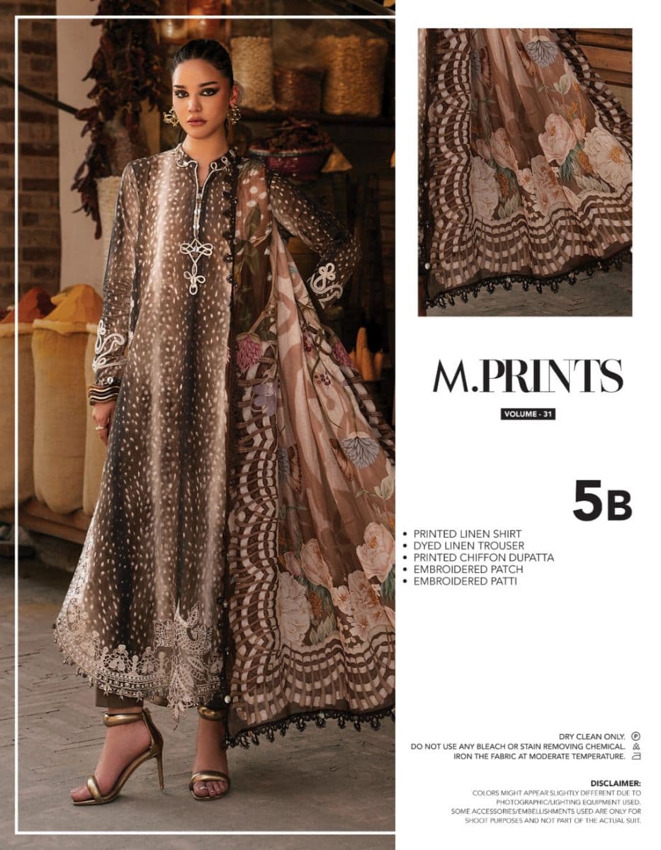 M PRINTS  - Luxury Printed Lenin Suit With Printed Silk Dupata-5B
