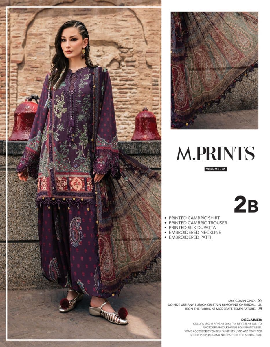 M PRINTS  - Luxury Printed Lenin Suit With Printed Silk Dupata-2B