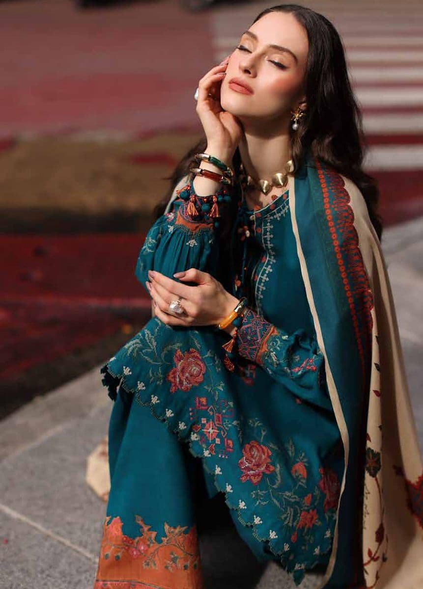 CHARIZMA - Poshima by Charizma Unstitched Embroidered Leather Peach 3 Piece Suit-CP7 alternate angle