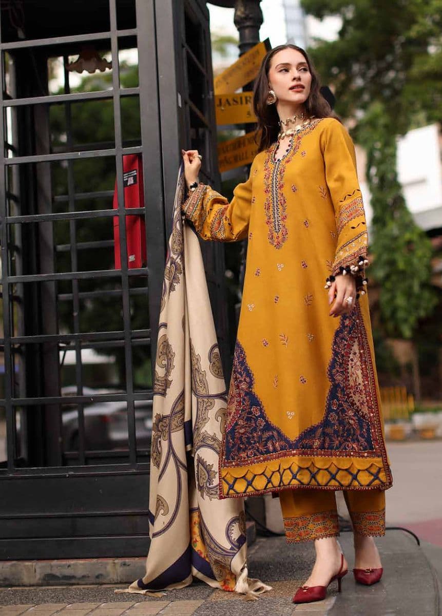 CHARIZMA - Poshima by Charizma Unstitched Embroidered Leather Peach 3 Piece Suit-CP3