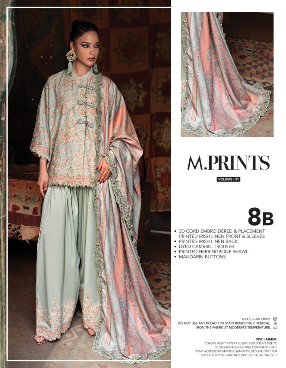 M PRINTS  - Luxury Printed Lenin Suit With Printed Silk Dupata-8B