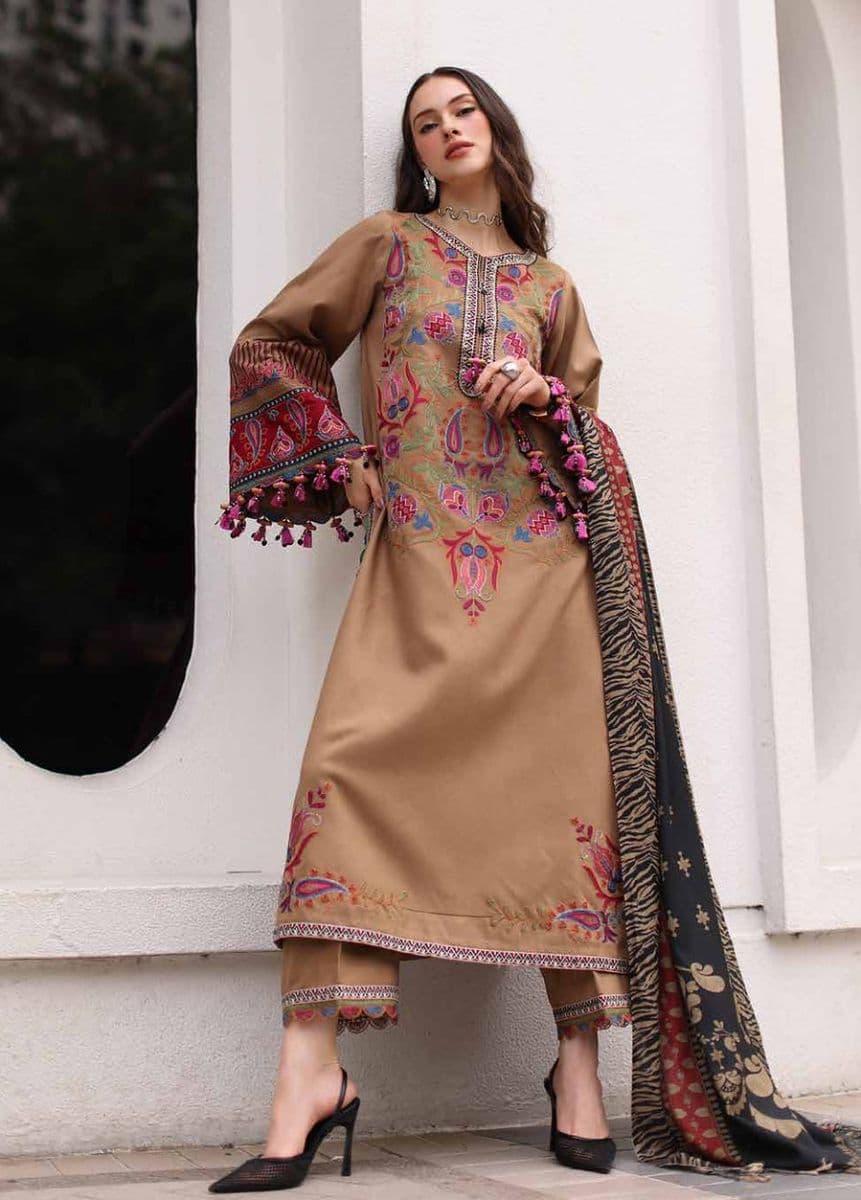 CHARIZMA - Poshima by Charizma Unstitched Embroidered Leather Peach 3 Piece Suit-CP4