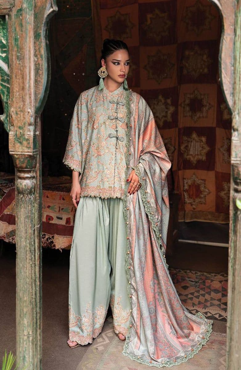 M-PRINTS  - Luxury Printed Lenin Suit With Printed Silk Dupata-8B