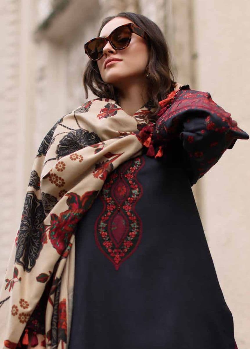 CHARIZMA - Poshima by Charizma Unstitched Embroidered Leather Peach 3 Piece Suit-CP1 (Photo 2)