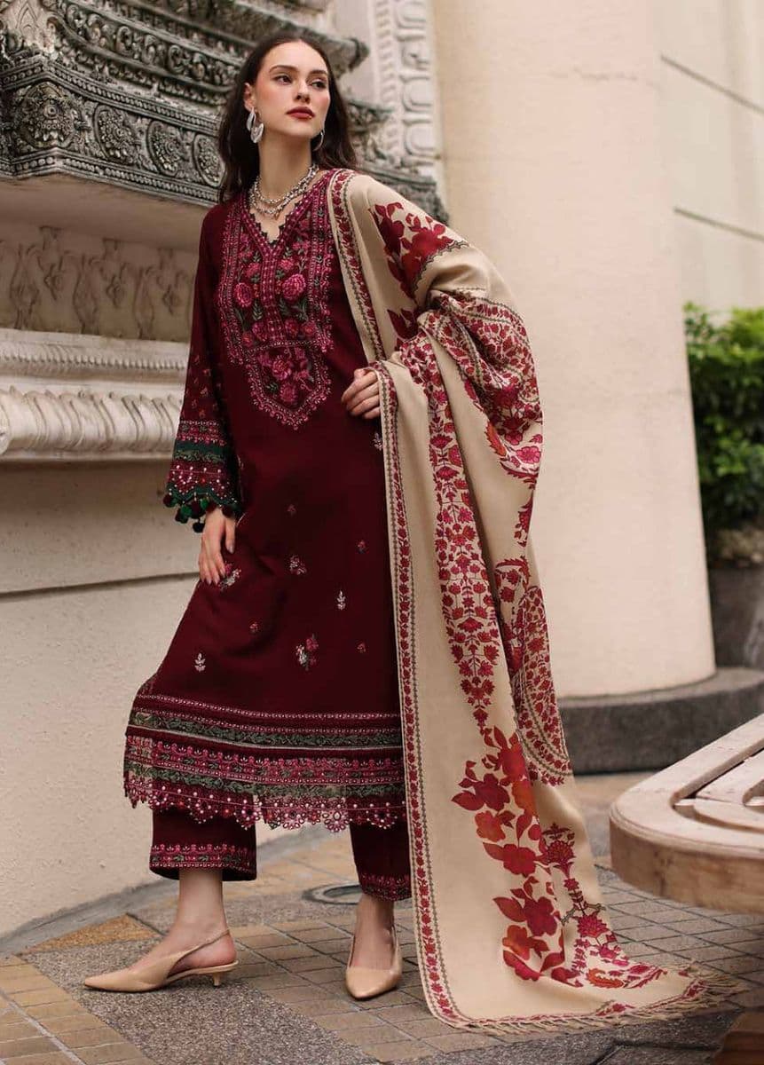CHARIZMA - Poshima by Charizma Unstitched Embroidered Leather Peach 3 Piece Suit-CP8 (Photo 2)