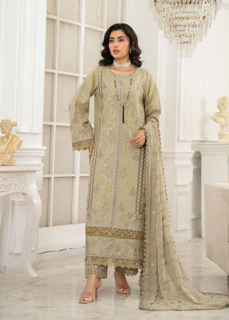 JORAH - Johra Narmeen - Embroidered Resham karandi with Embroidered Bamber Chiffon Duppata JW-088 (Photo 3)
