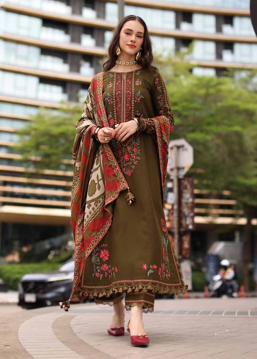 CHARIZMA - Poshima by Charizma Unstitched Embroidered Leather Peach 3 Piece Suit-CP4 (Photo 1)