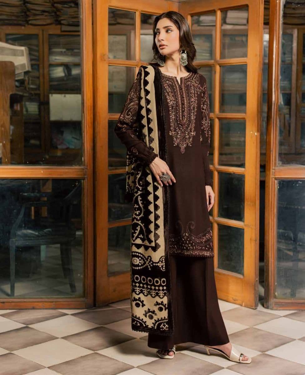 Nureh - Nureh - Exclusive Embroidered Peach Leather Collection Vol 3 - Unstitched (Photo 1)