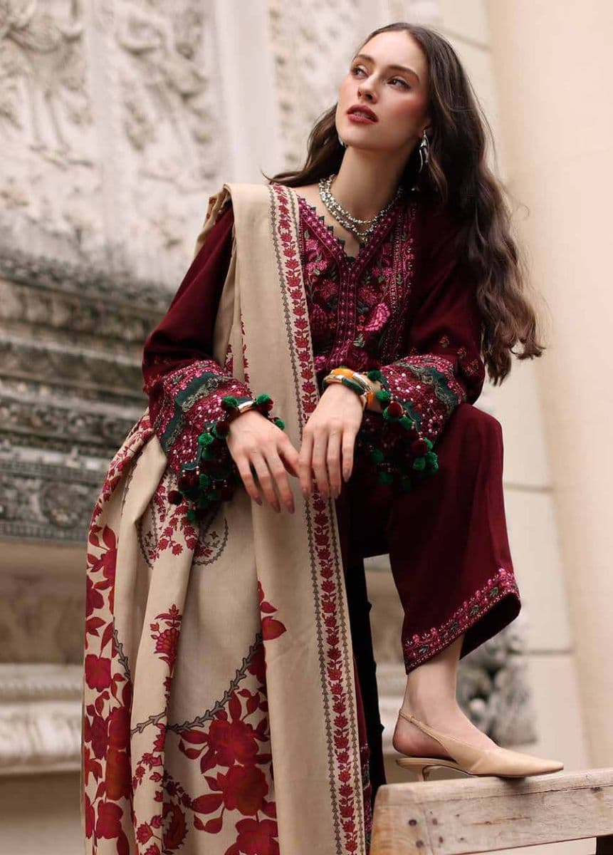 CHARIZMA - Poshima by Charizma Unstitched Embroidered Leather Peach 3 Piece Suit-CP8 (Photo 1)